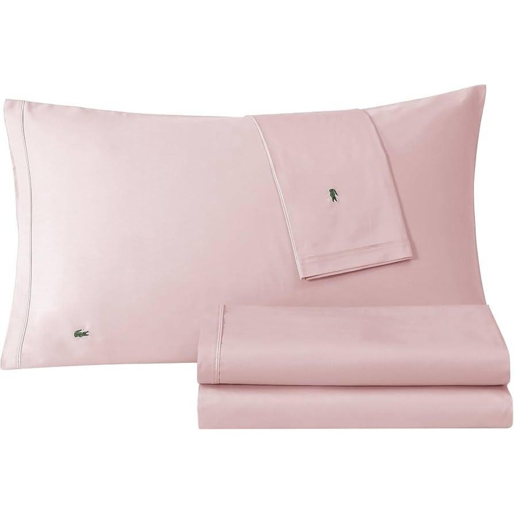 Lacoste 4pc Cal King Sheet Bedding Set Iced Pink Crocodile 100% Cotton Percale